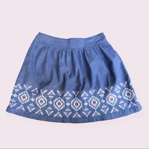 AEO American Eagle Outfitters Chambray Denim Tribal Print Skirt S/P
